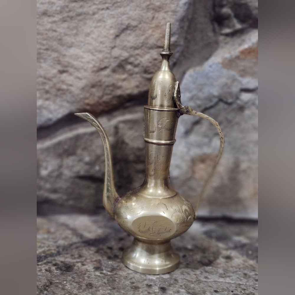 Elegant Vintage Small Brass Coffee Pot 8.5 Inches From India
